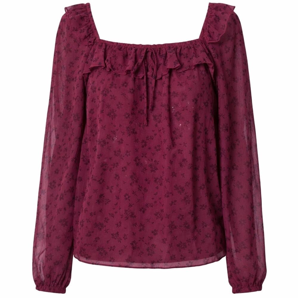 Trixxi Burgundy Ruffle Peasant Blouse Women’s XL Boho Long Sleeve Top